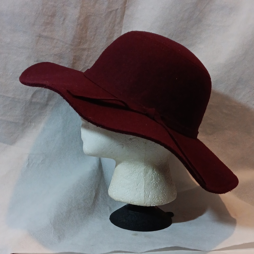 Leith Womens Fedora Hat Burgundy Wide Brim Fall Wool Blend